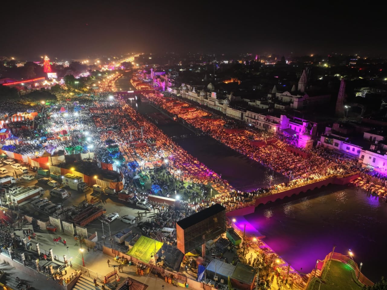 *”रामनगरी अयोध्या में बना वर्ल्ड रिकॉर्ड” 25 लाख दीयों से जगमग हुई अयोध्या, 1,121 लोगों ने सरयू आरती।*