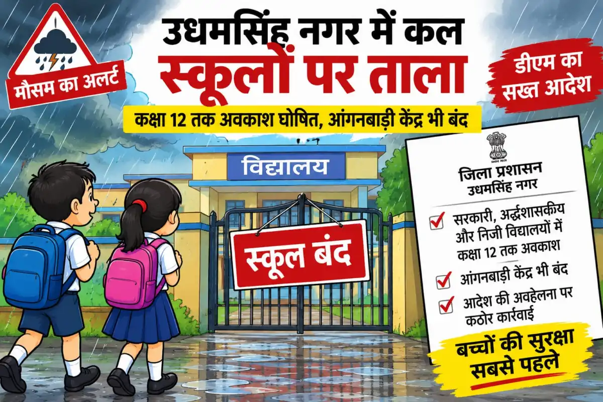 मौसम ने बढ़ाई चिंता, उधमसिंह नगर में कल स्कूलों पर ताला, कक्षा 12 तक अवकाश घोषित, आंगनबाड़ी केंद्र भी रहेंगे बंद, प्रशासन ने जारी किया सख्त आदेश